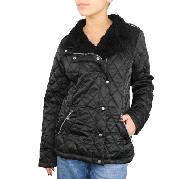 Vince Camuto Black Quilted Padded Puffer Coat Fur Hood Small Classic - Picture 1 of 7